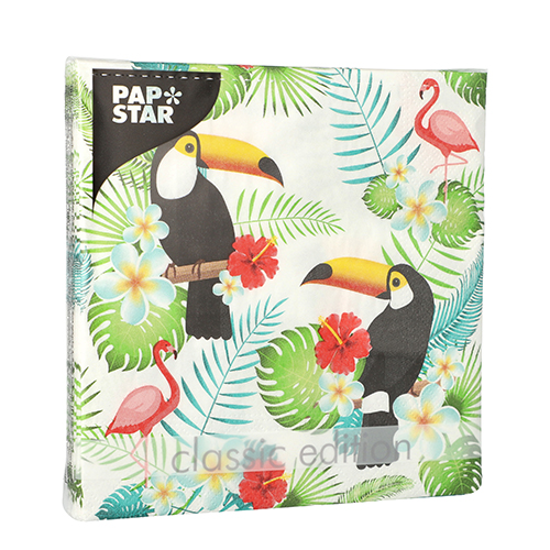 20 Servietten, 3-lagig 1/4-Falz 33 cm x 33 cm "Toucans" von PAPSTAR