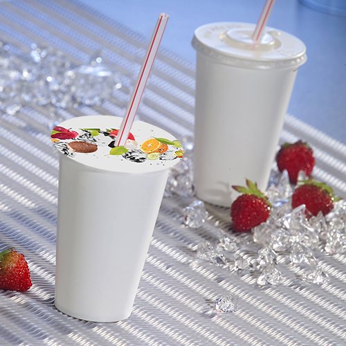 100 Abdeckungen für Becher, Pappe rund Ø 10 cm "Fruits" mit Lochung von PAPSTAR