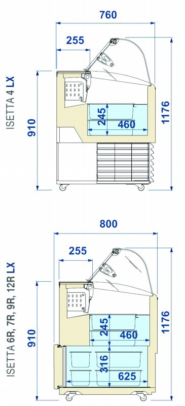 Nordcap Speiseeisvitrine ISETTA TP LX 4 steckerfertig, statische Kühlung