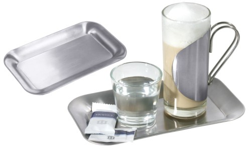 Serviertablett, rechteckig aus Edelstahl, matt poliert, gebördelter Rand Länge: 21 cm, Breite: 13 cm, Höhe: 1,5 cm [Abgebildetes