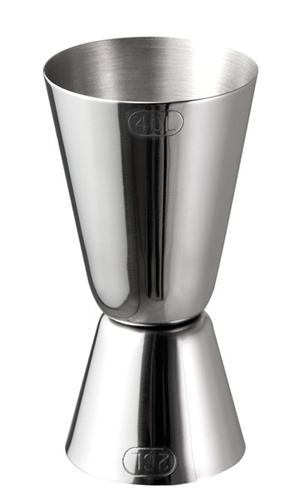 Barmaß Ø 4 / 3,5 cm, H: 8,5 cm Edelstahl, hochglanzpoliert Volumen: 20 / 40 ml Beschriftung außen: 2 cl / 4 cl