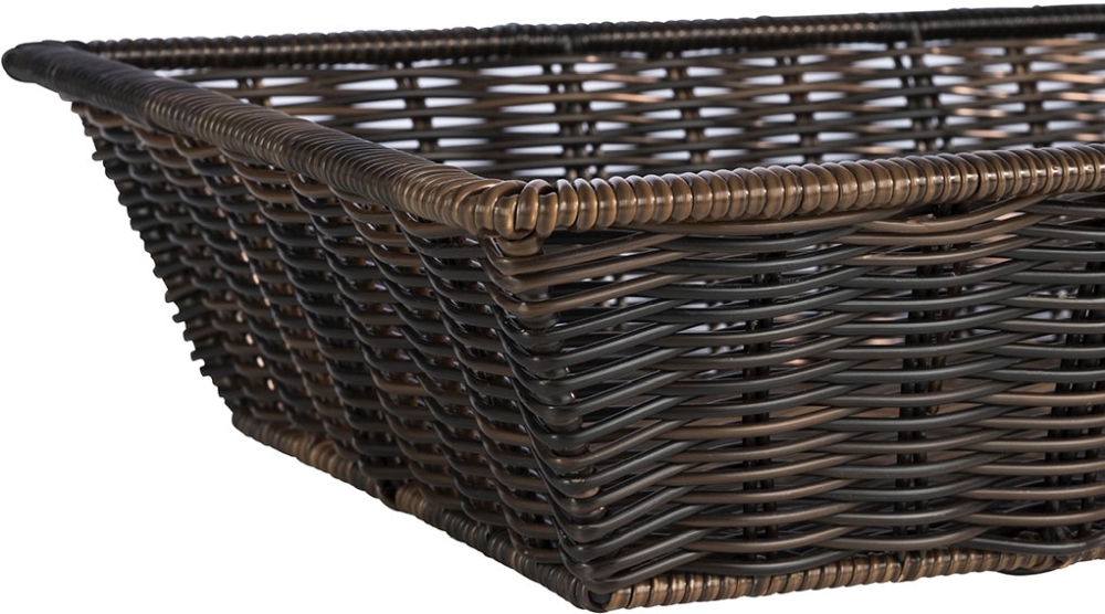 GN 1/1 Korb -SUPERSTRONG- 53 x 32,5 cm, H: 10 cm Polypropylen, schwarz / braun mit Edelstahldraht im Rand