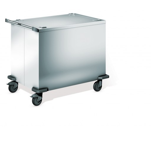 BLANCO Bühnenspender aus rostfreiem Edelstahl, 4 Lenkrollen Ø 125 mm, davon 2 mit Feststeller, nicht beheizbar, Kapazität: abhängig von der