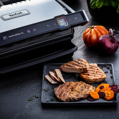 TEFAL KONTAKTGRILL OPTIGRILL ELITE XL GC760D [16 automatische Programme; digitales Display mit Countdown zum perfekten Grillergebnis; extra