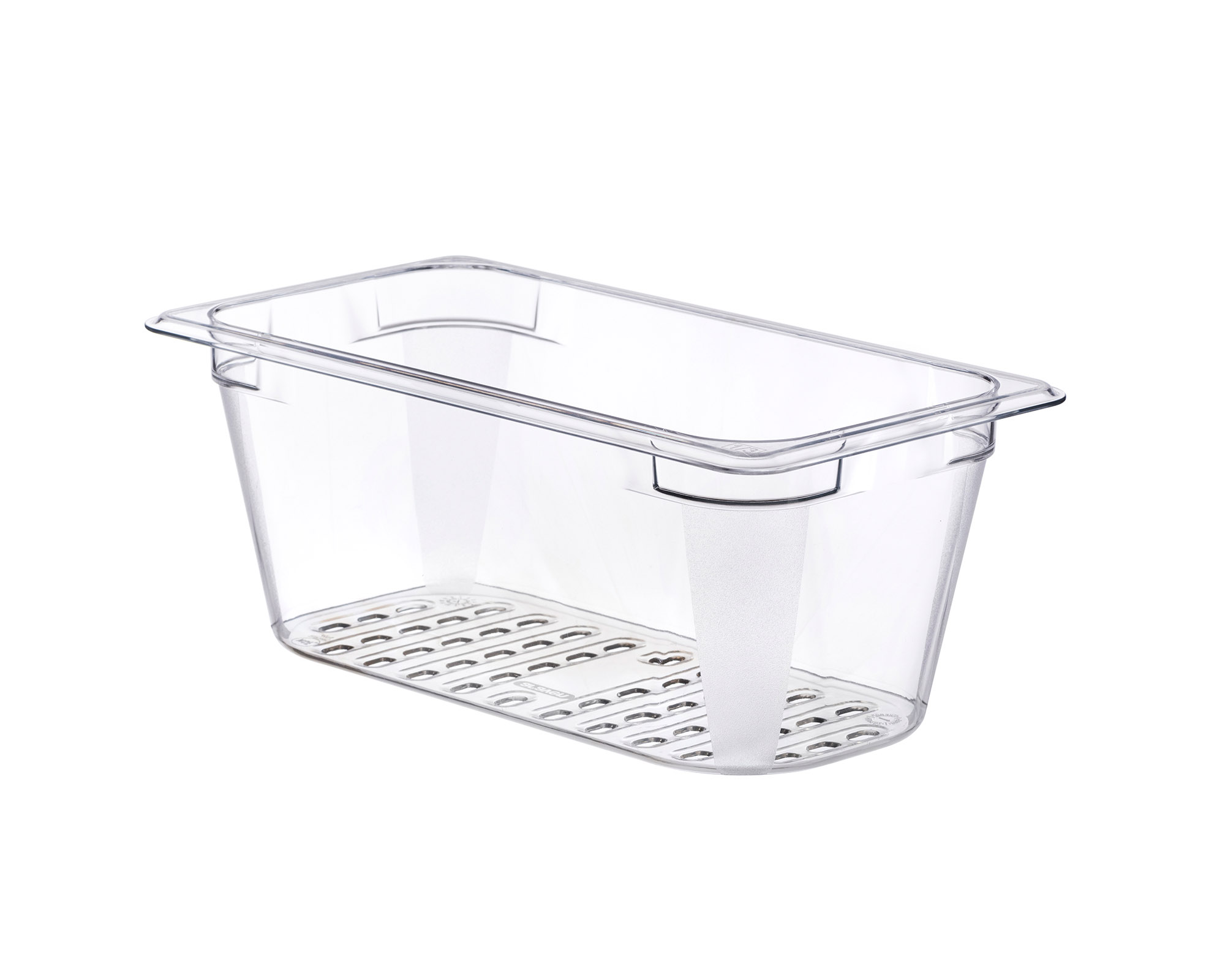 ARAVEN perforierter Polycarbonat Behälter GN 1/3 130mm Höhe und 4,6 Liter Fassungsvermögen, durchsichtig