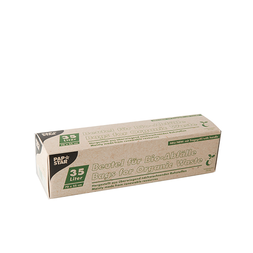 PAPSTAR 5 Kompostbeutel, Bio-Folie 35 l 70 cm x 55 cm grün mit Tragegriff
