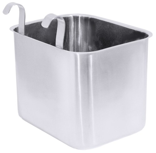 Abfallbehälter aus Edelstahl 18/10, mit zwei Haken zum Einhängen an Servier-/Abräumwagen, schwere Qualität Breite: 18 cm, Länge: 23 cm,