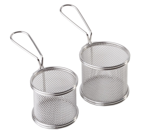 Servier-Frittierkorb Ø 8 cm, H: 7,5 cm, Griff 9,5cm Edelstahl -SNACKHOLDER- spülmaschinengeeignet