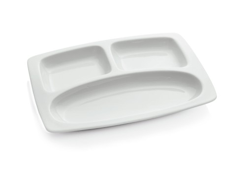 Abteilschale. 3-fach Unterteilung. Porzellan. Maße: 30 x 22,5 x 3 LxBxH.