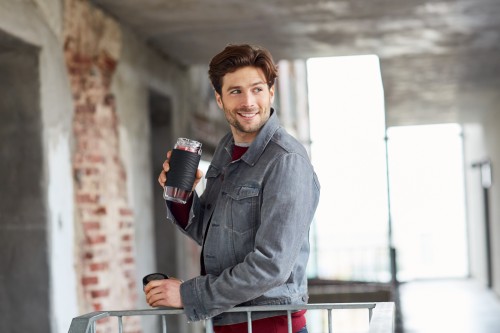 EMSA TEA MUG Teebecher (0,4 L, hochwertiger doppelwandiger Glaskörper, Manschette aus Silikon, perfekt aufgebrühter Tee mit