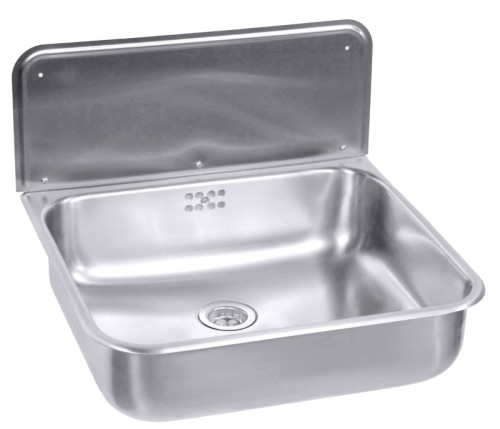 Waschbecken aus Edelstahl 18/10, mit Überlauf, Stützkonsole, Stopfen mit Kette und Bodenventil, Ablauf 1½ Länge: 46 cm, Breite: 41