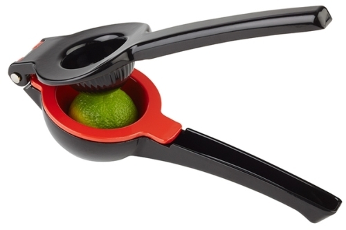 Limetten- und Zitronenpresse 21 x 7 cm, H: 5 cm Aluminium-Druckguss schwarz, rot spülmaschinengeeignet Farbe: Schwarz Farbe: