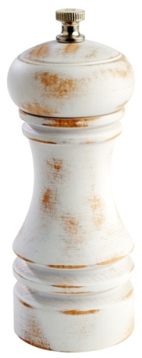 Salzmühle Ø 5,5 cm, H: 15 cm deutsches Buchenholz Farbe: weiß / vintage Mahlwerk aus Edelstahl Mahlgrad stufenlos einstellbar