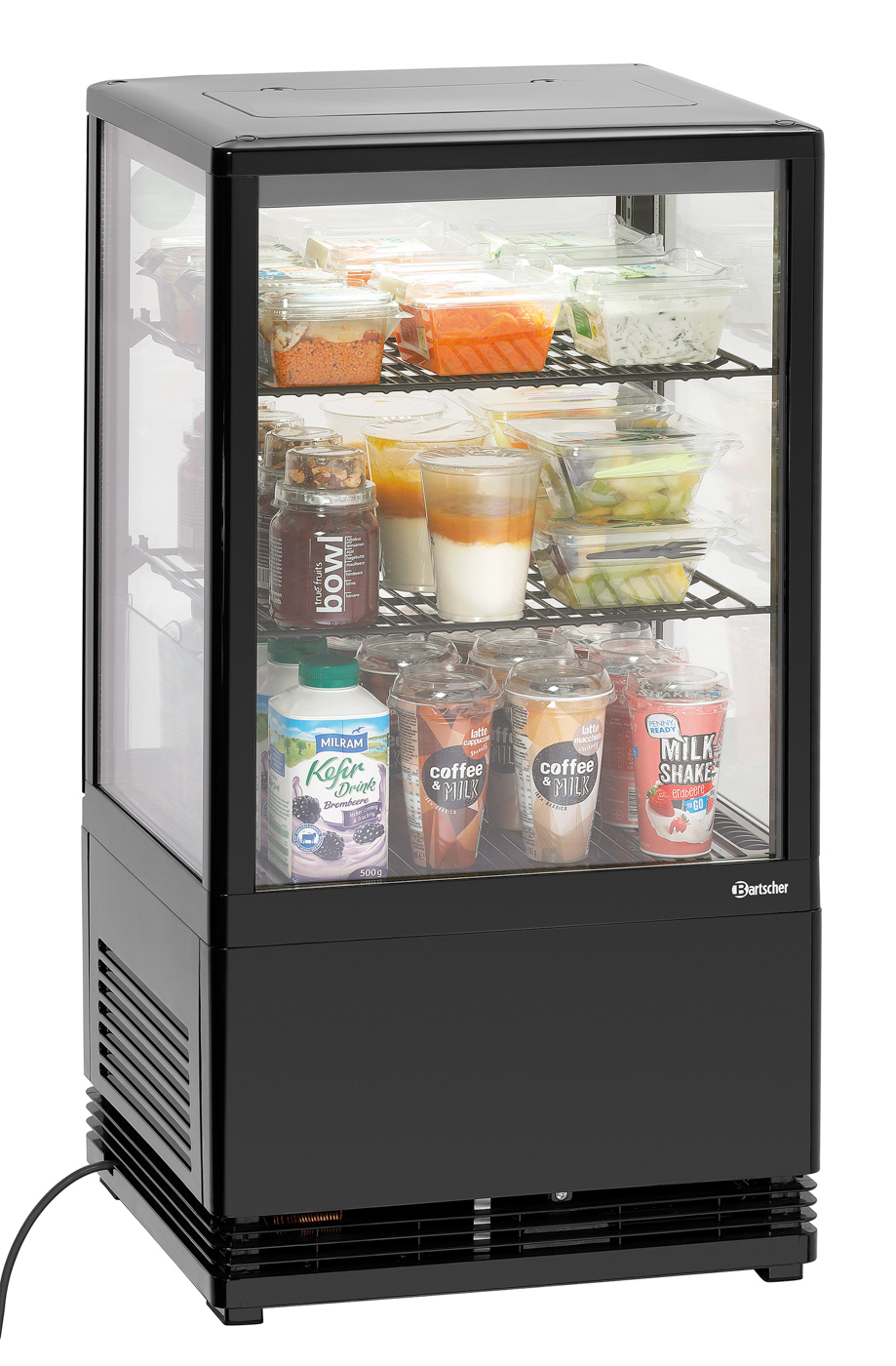 Bartscher Mini-Kühlvitrine 58L-SW | Art derVerglasung: Doppel-Verglasung | Maße: 43,5 x 38,5x 80,5 cm. Gewicht: 28,5 kg
