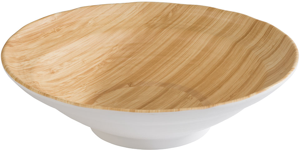 Schale -BAMBOO- Ø 30,5 cm, H: 8,5 cm Melamin innen: Bambusoptik außen: weiß 2 Liter spülmaschinengeeignet stapelbar nicht