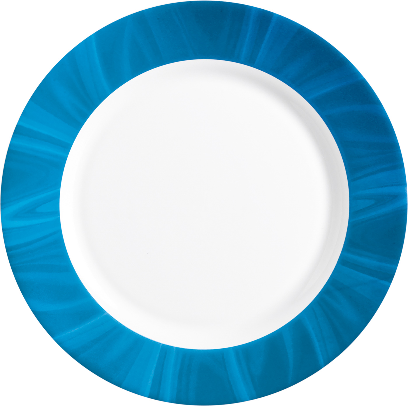 Speiseteller NATURA mit blauem Muster. Durchmesser 23,5 cm, aus Opalglas. Von Bormioli Rocco.