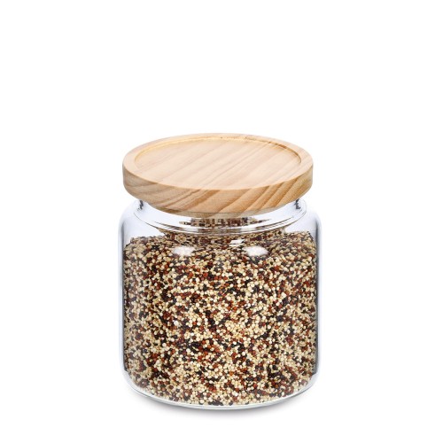Vorratsglas m. Holzdeckel, 830 ml. Ø: 101 mm. Höhe: 127 mm.