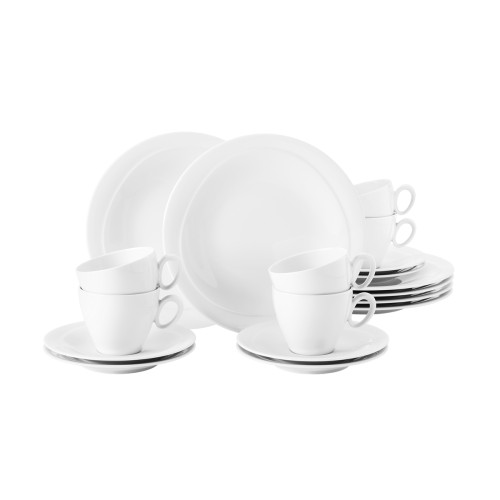 Seltmann Kaffeeservice 18-teilig T, rund mit Relief, Form: Trio, weiss, hohe Kantenschlagfestigkeit, Made in Germany