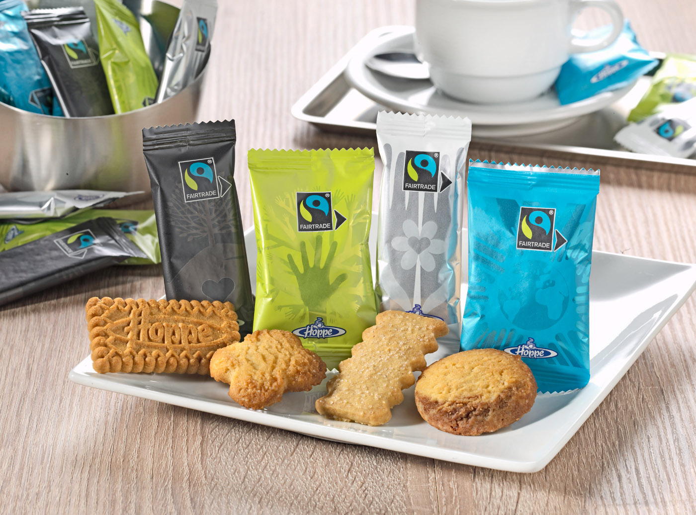 Hoppe Gebäckmischung FAIR TRADE Inhalt: 150 Stck. à 7 gr. je Karton Jeder Keks einzeln hygienisch verpackt