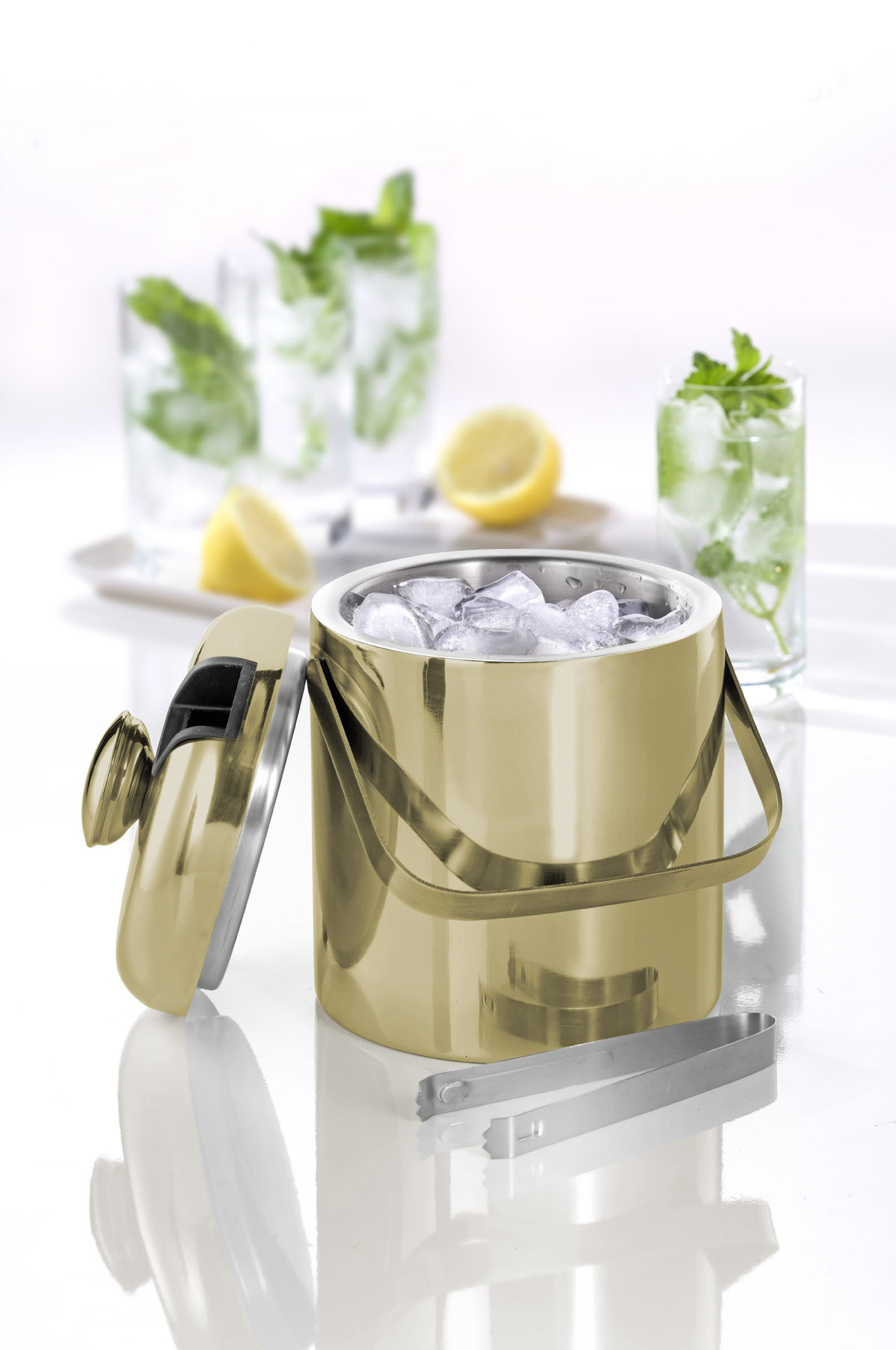 Eiskühler / Eiseimer LINCOLN, Edelstahl, 1,3 ltr., mit champagnerfarbener Lackierung.