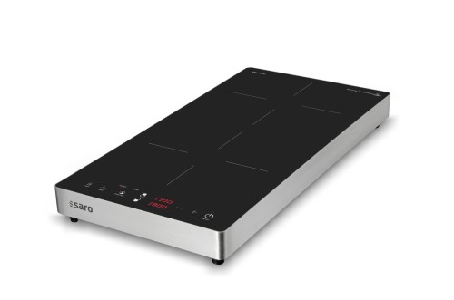 SARO Induktionskochfeld Modell DENISE - Material: Gehäuse Edelstahl / Platte Glas - Kochzonen: 2 (1,7+1,8 kW) - Für Töpfe: 260 mm -