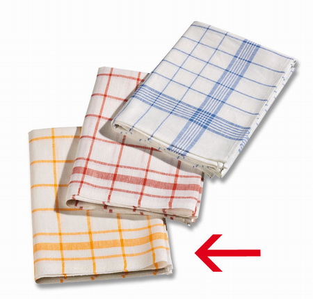 Geschirrtuch Halbleinen, in gelbem Karodesign. Maße: 500 x 700 mm.