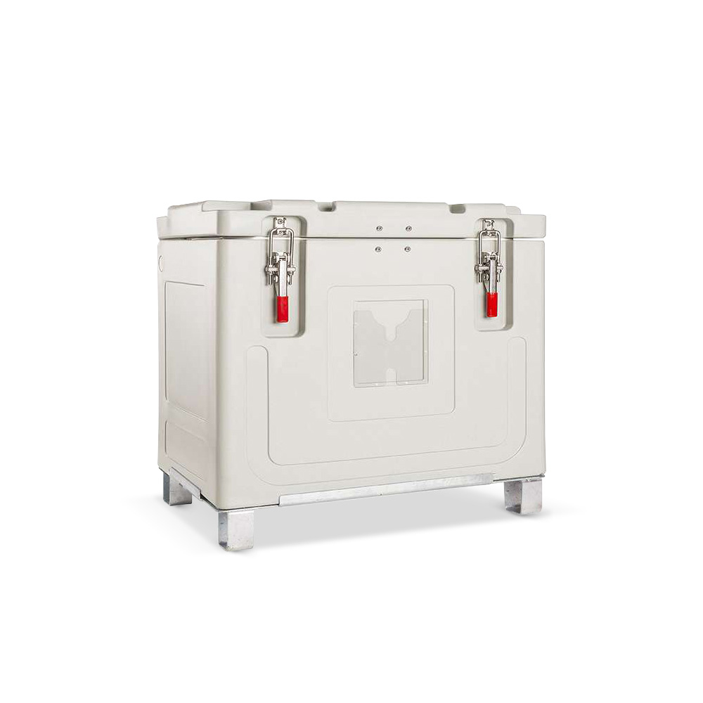 ETHERNASOLID® Trockeneisbehälter 150, mit Palettenfüßen, Grau-Blau-Melange