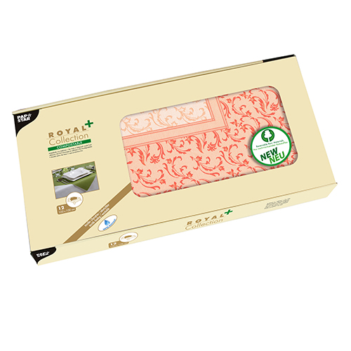 12 Mitteldecken, stoffähnlich, PV-Tissue "ROYAL Collection Plus" 100 cm x 100 cm nektarine "Damascato" von PAPSTAR