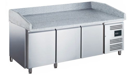 SARO Pizzatisch Modell EPZ 3600 TN - Material: (Gehäuse und Innenraum) Edelstahl; (Arbeitsplatte mit Aufkantung) Granit - 3 Türen -