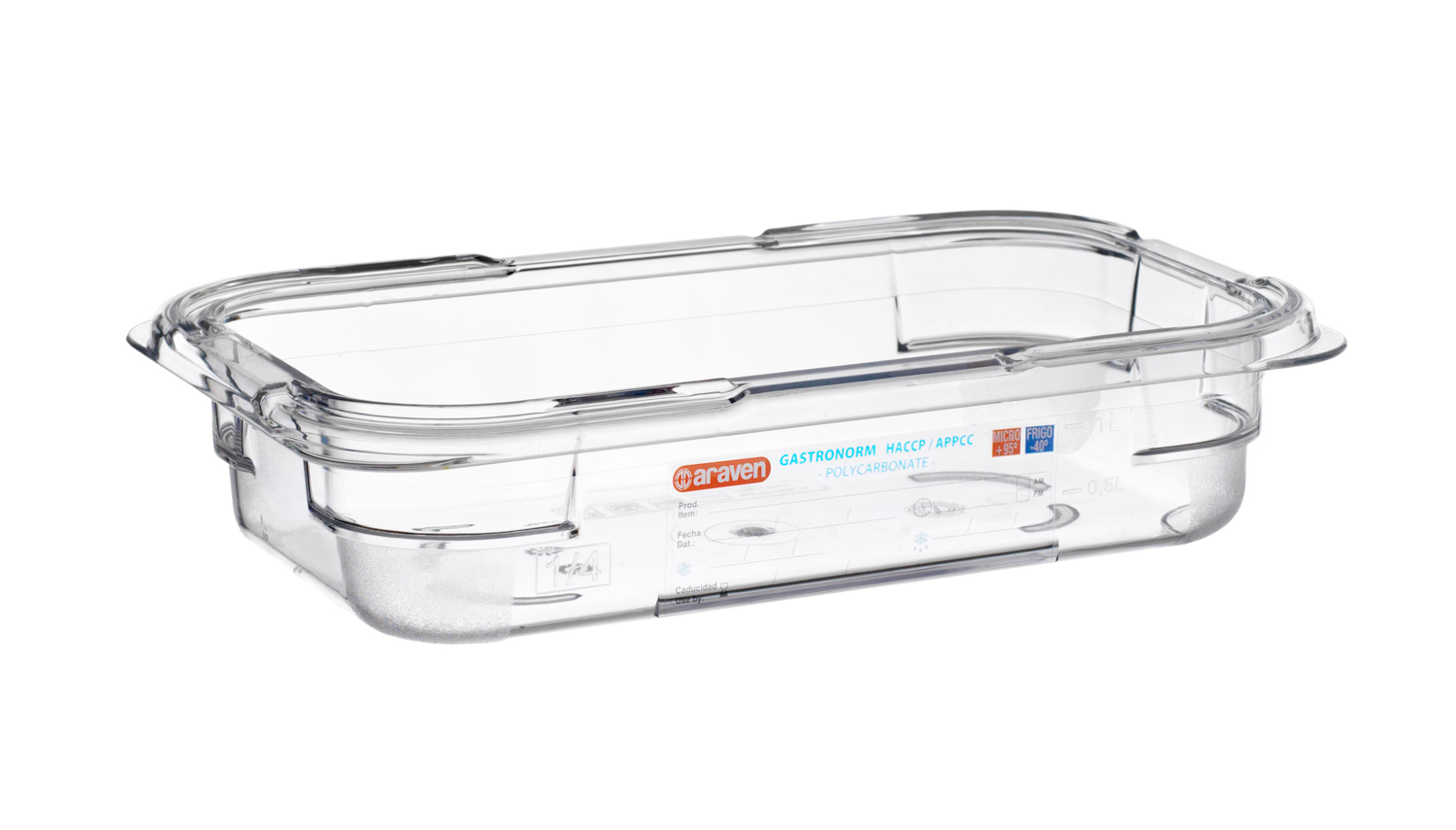 ARAVEN Behälter aus Polycarbonat GN 1/4 65mm Höhe und 1,6 Liter Fassungsvermögen, durchsichtig