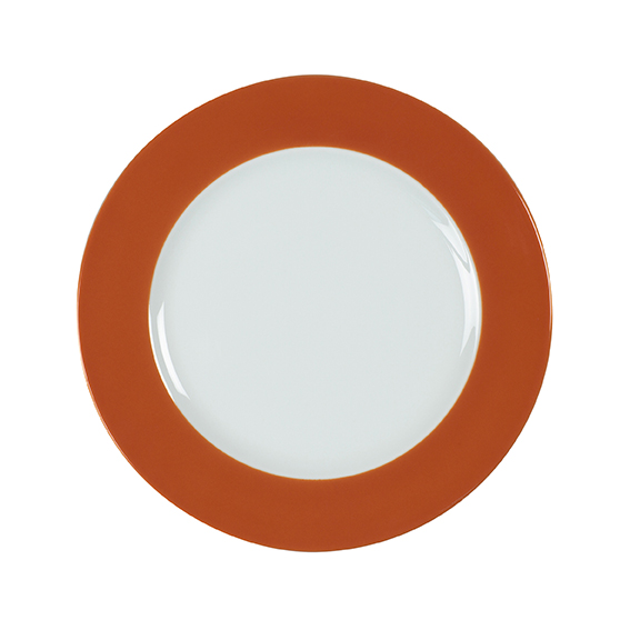 Teller flach 26 cm - Form: Table Selection -, Dekor 66276 orange-braun - aus Porzellan., Hersteller: Eschenbach. "Made in Germany".