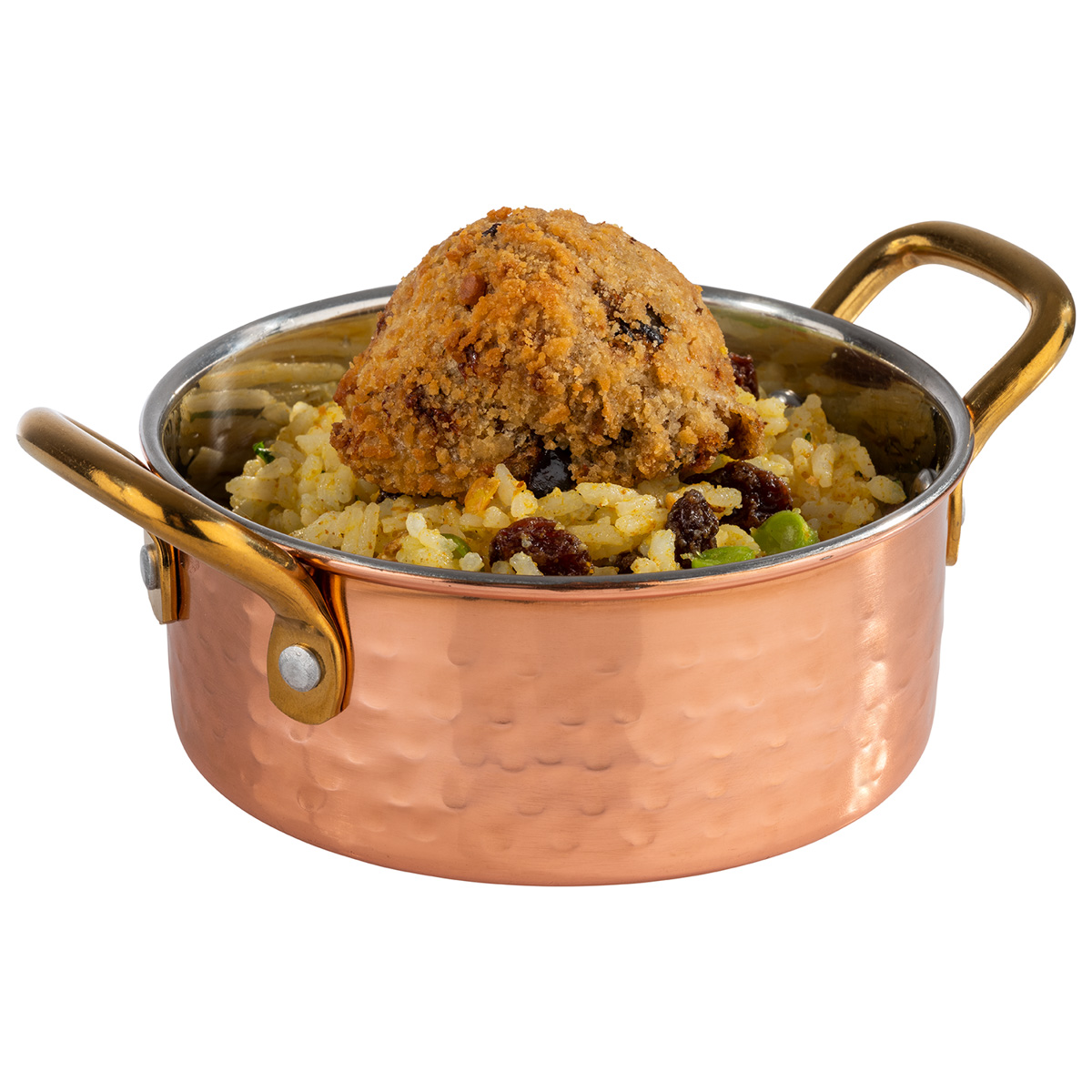 Serviertöpfchen -MUMBAI-, Ø 11,5 cm, H: 4,5 cm, Edelstahl, außen: Kupfer-Look, gehämmerte Oberfläche, 0,35 Liter, 15,5 x 11,5 cm, H: 6 cm