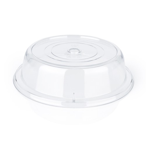 Tellerglocke, mit Griffloch. Material: Polycarbonat. Durchmesser: 21,5 cm. Maße: Höhe: 70 mm