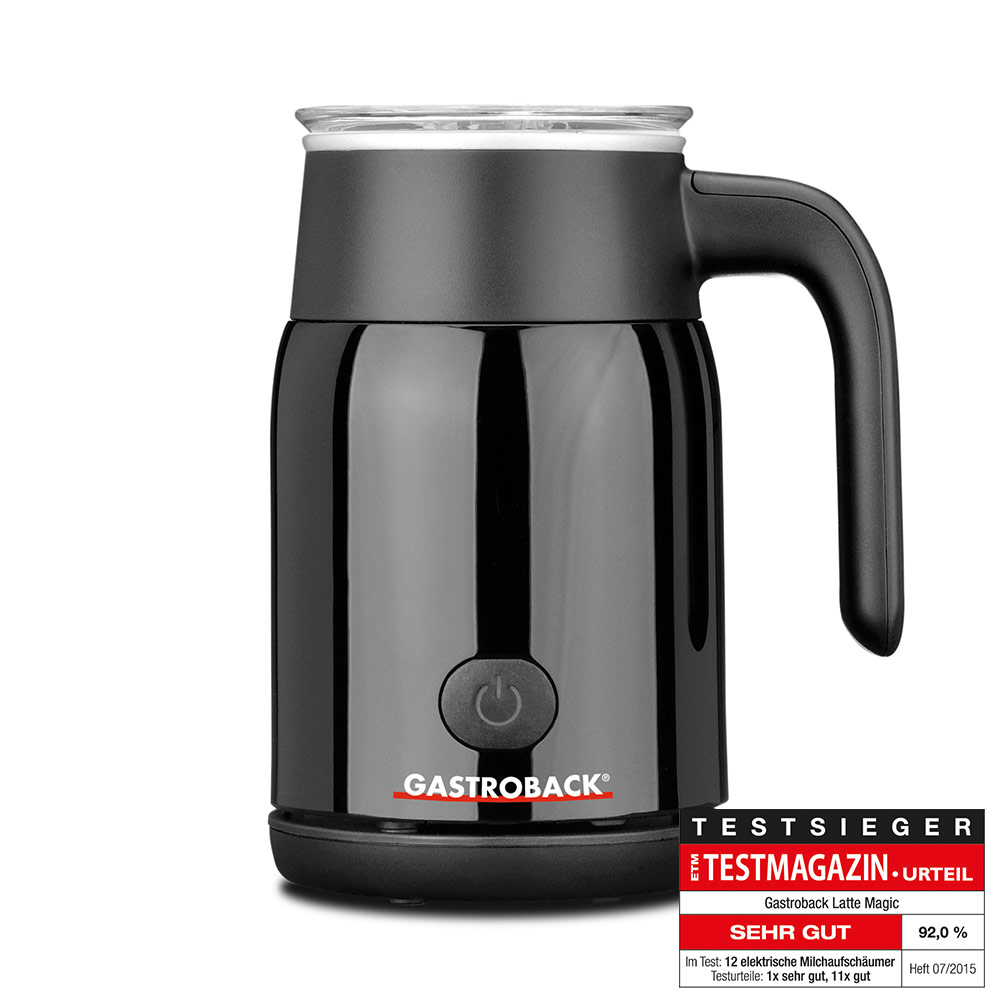 Gastroback Latte Magic schwarz Milchaufschäumer Warmer oder kalter Milchschaum in Sekundenschnelle Besonders standfester Milchschaum
