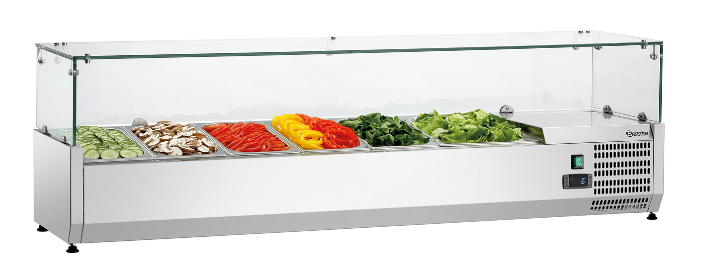 Bartscher Kühlaufsatz GL3-1501 | HöheGlasaufsatz: 195 mm | Maße: 150 x 39,5 x 45,9 cm.Gewicht: 45,5 kg