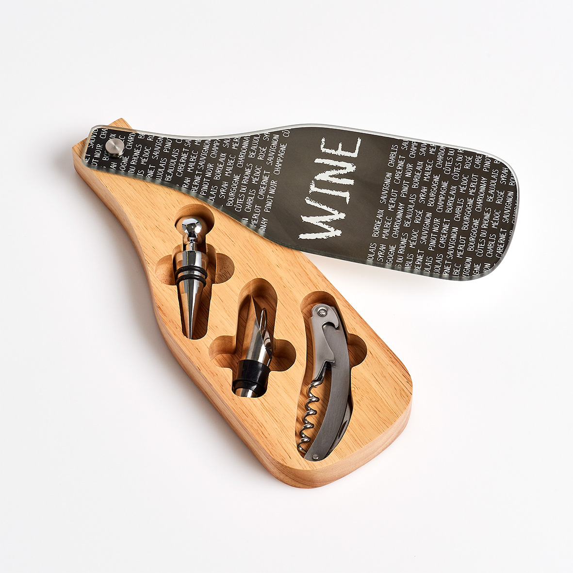 Wein-Set, Gummibaum; Glas; Edelstahl 420; Silikon, 10x27,8x3 cm. Farbe: silber. Ob Weinkenner oder angehender Genuss-Profi, mit