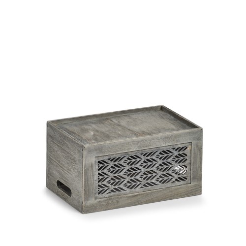 Aufbewahrungskiste "Leaves", Holz, grau. Länge: 300 mm. Breite: 200 mm. Höhe: 157 mm
