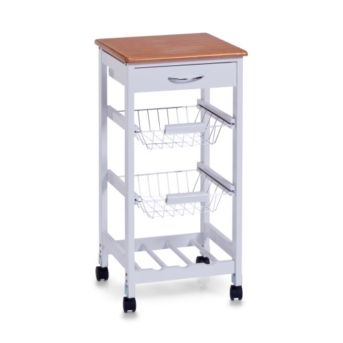 Zeller Küchenrollwagen, weiß/Bamboo-Dekor, MDF