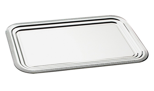 GN 1/1 Partyplatte -CLASSIC- 53 x 32,5 cm, Metall vernickelt und glanzverchromt mit Liniendekor Rand eingerollt Materialdicke