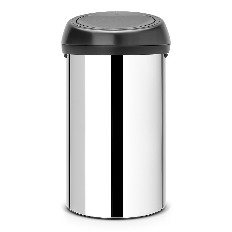 Brabantia Abfalleimer TOUCH BIN, Inhalt: 60l, Durchmesser 40 cm, Höhe 71 cm, Korpus: Brillant Steel, Deckel Matt Black.