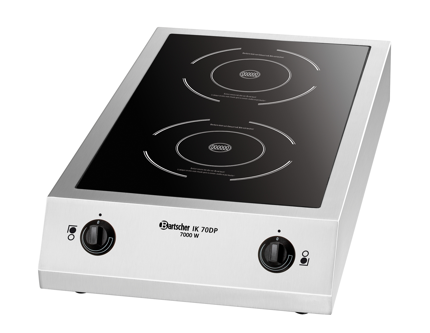 Bartscher Induktionskocher IK 70DP | Leistung bei Leistungszuschaltung, Kochstelle hinten max.: 2000 W | Maße: 40,8 x 70 x 145 cm. Gewicht: 16,2