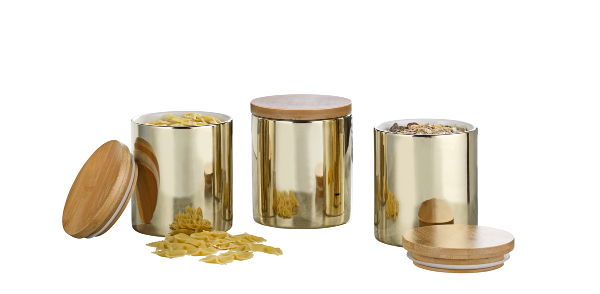 3-teiliges Vorratsdosen-Set GRENOBLE, Höhe 12 cm aus Porzellan, Farbe: Champagner (innen weiß)