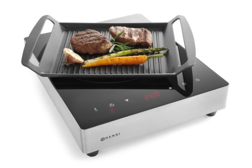 Grillplatte zum Induktionskochen. Aus Aluminiumguss mit Teflon® Anti-Haft Beschichtung.