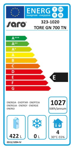 SARO Gewerbekühlschrank - 2/1 GN, Modell TORE GN 700 TN - Material: (Gehäuse und Innenraum) Edelstahl - Tür selbstschließend, abschließbar