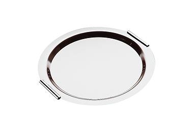 Tablett -FINESSE- Ø 48 cm 18/0 Edelstahl verchromte Messing-Griffe Tiefe: 2,6 cm spülmaschinengeeignet stapelbar