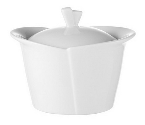 Zuckerdose 0,2L Restpostenartikel Form DANIELA, aus Porzellan, uni weiss. Hotelgeschirr made in Europe.