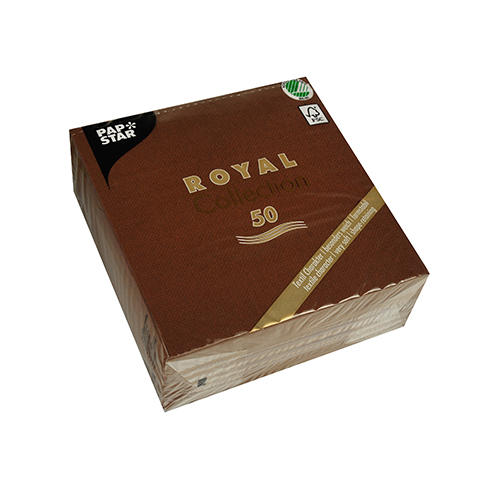 50 Servietten "ROYAL Collection" 1/4-Falz 33 cm x 33 cm braun von PAPSTAR