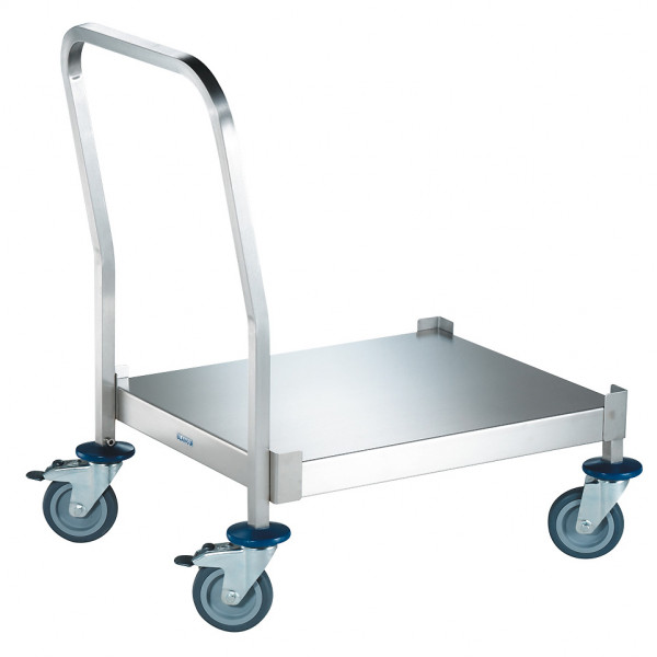 BLANCO Korb-Transportwagen aus rostfreiem Edelstahl mit stahlverzinkten Rollen, 4 Lenkrollen Ø 125 mm, davon 2 mit Feststeller,