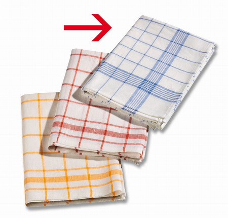 Geschirrtuch Halbleinen, in blauem Karodesign. Maße: 500 x 700 mm.