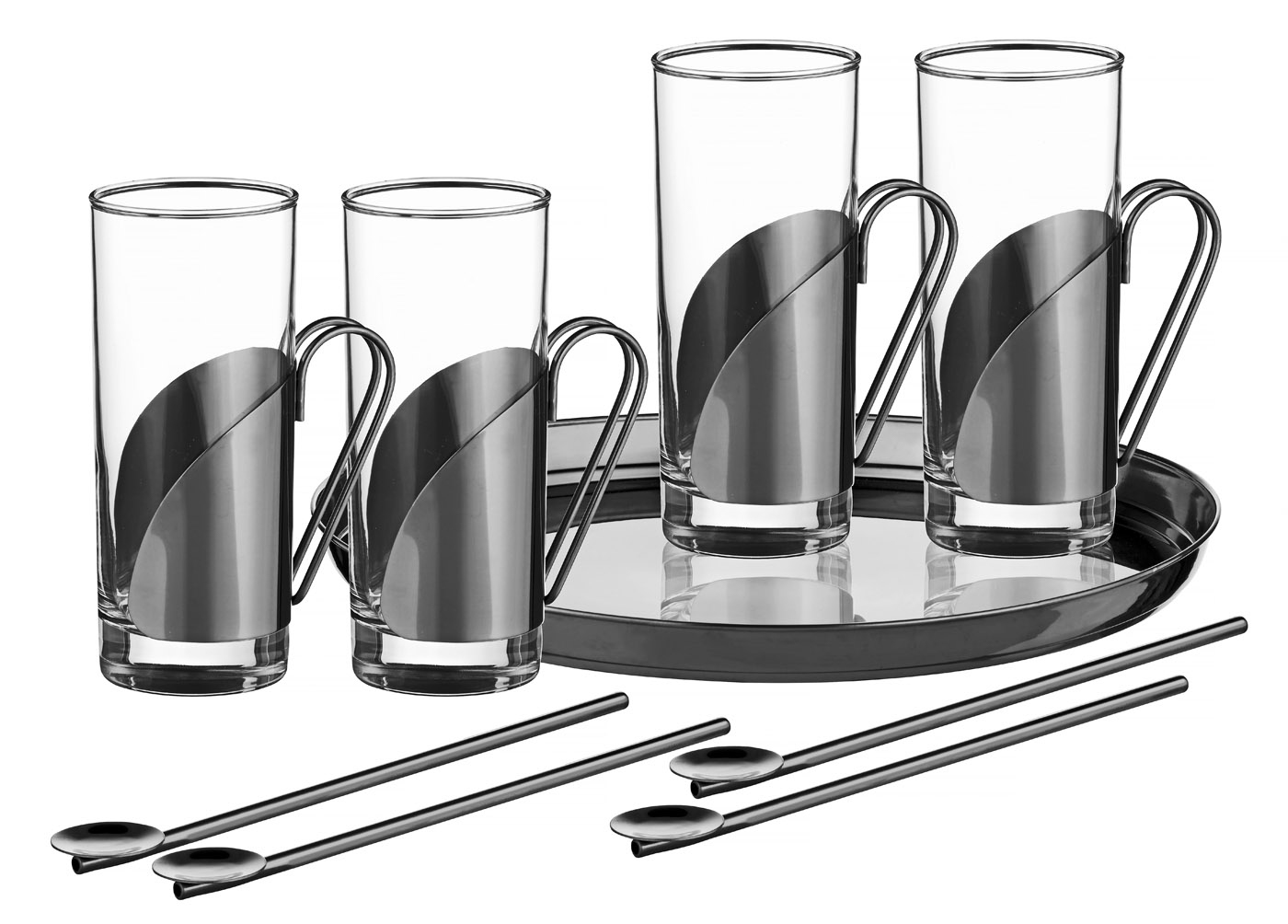 9-tlg. Irish Coffee Set GALWAY, mit schwarzer PVD-Beschichtung.